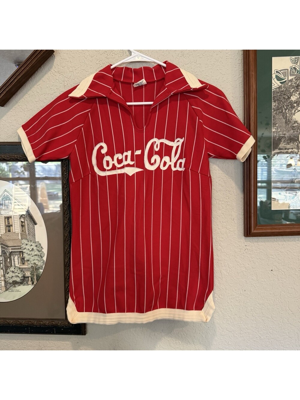 Vintage 70s RARE East-Tenn Chain Stitch Coca Cola Pinstripe Jersey Size Medium
